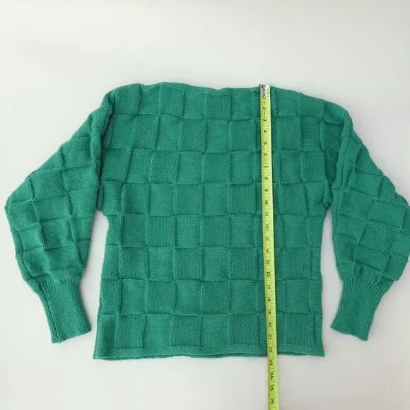 Women's Sweater S Woven Green Tight Knit Crew Neck Ribbed Long Sleeve Pullover - Picture 6 of 10